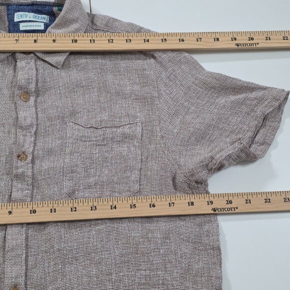 Tenth + Ocean Linen Blend Shirt Mens M Heathered Beige SS Lightweight Breathable - Picture 5 of 12